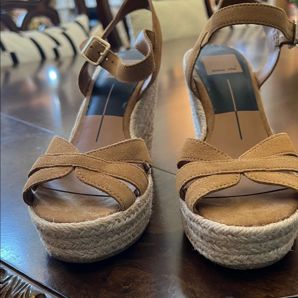 Dolce Vita Tan Suede Espadrille Wedge Sandals